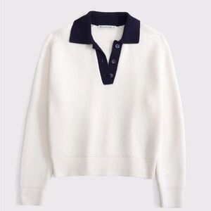 Abercrombie & Fitch Navy and Cream Collared Sweater